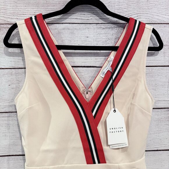 English Factory Size Small Ivory Mini Dress Sleeveless Varsity Retro Preppy - Picture 4 of 12